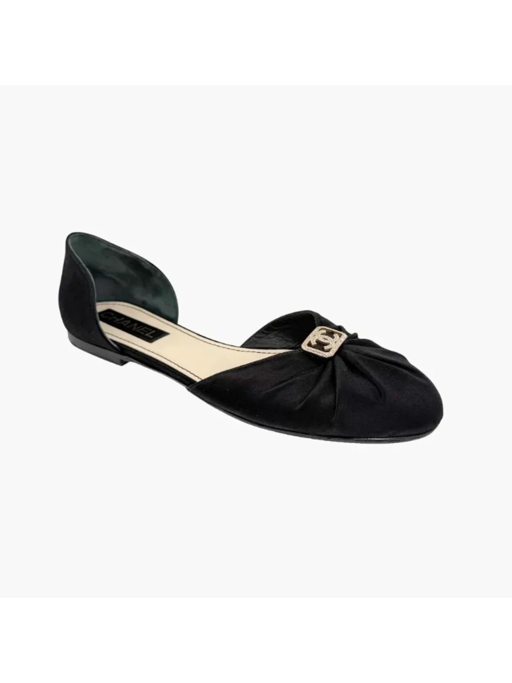 Chanel Crystal CC D’Orsay Ballet Flats Black Satin Size 42 US 11-11.5 Women’s